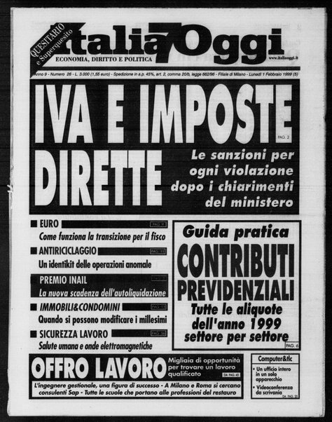 Italia oggi : quotidiano di economia finanza e politica